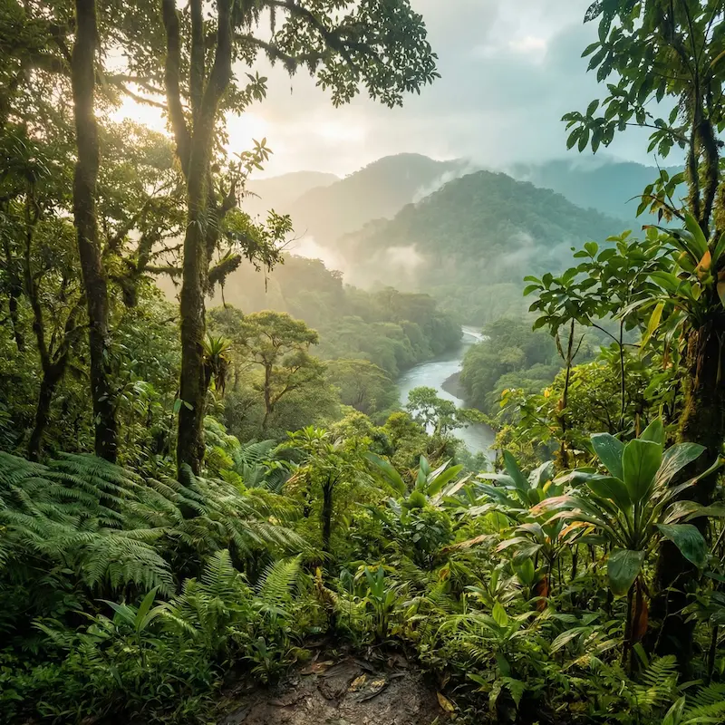 Lush rainforest scenery in Costa Rica, popular for weekend hiking trips
