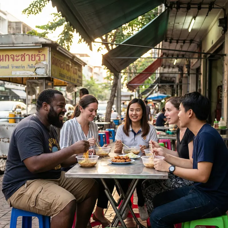 Delicious Thai street food market scene popular with expat teachers