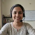 Priya S., an online English teacher working from India with a headset
