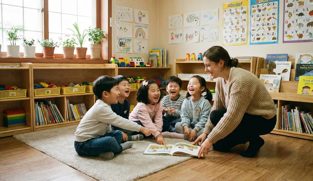 Teaching English in a South Korea classroom—typical TEFL teaching environment
