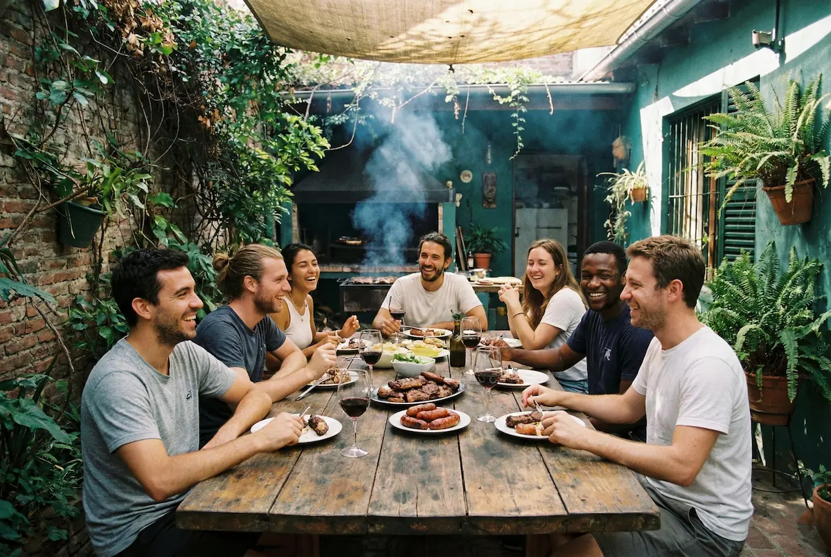 TEFL interns in Argentina sharing a meal together as part of a supportive myTEFL internship cohort