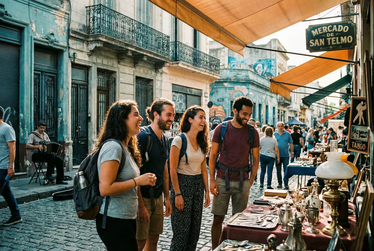 TEFL interns exploring San Telmo market in Buenos Aires during a myTEFL internship in Argentina