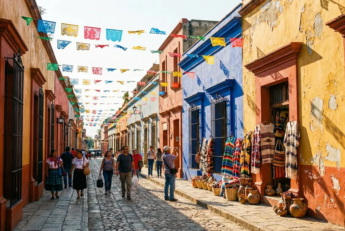 Colorful historic street in Mexico reflecting cultural locations