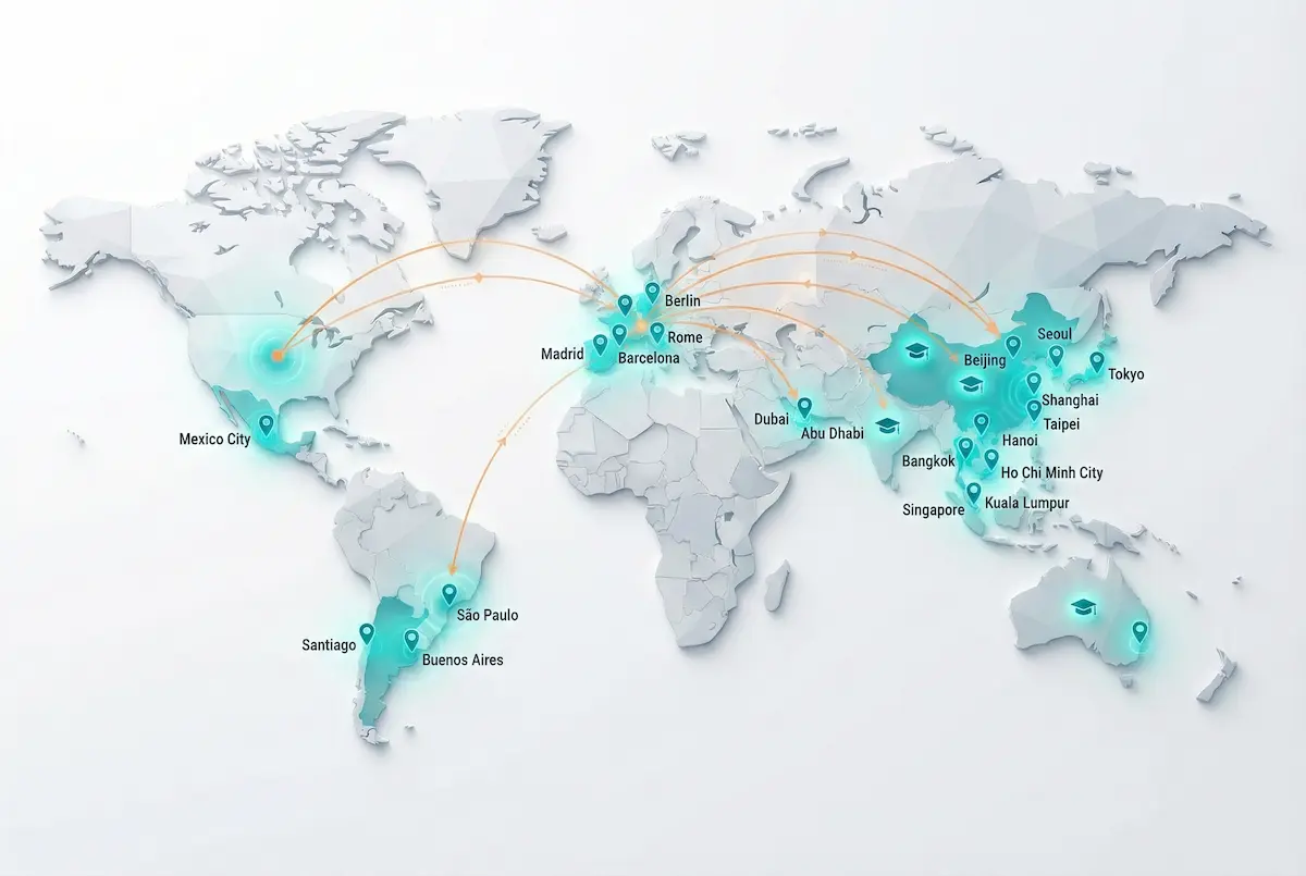 Map of TEFL job placement destinations
